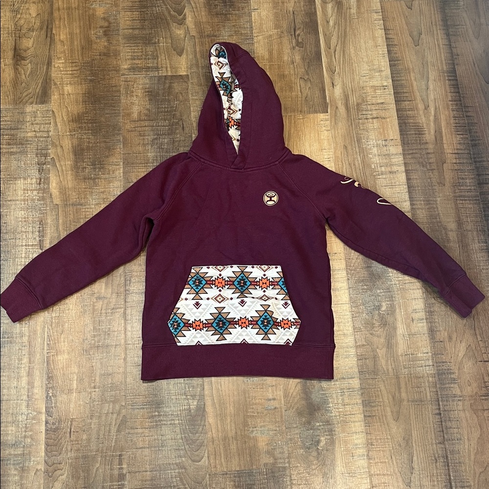 Hooey Kids Hoodie in Burgundy with Geometric Pocket like new